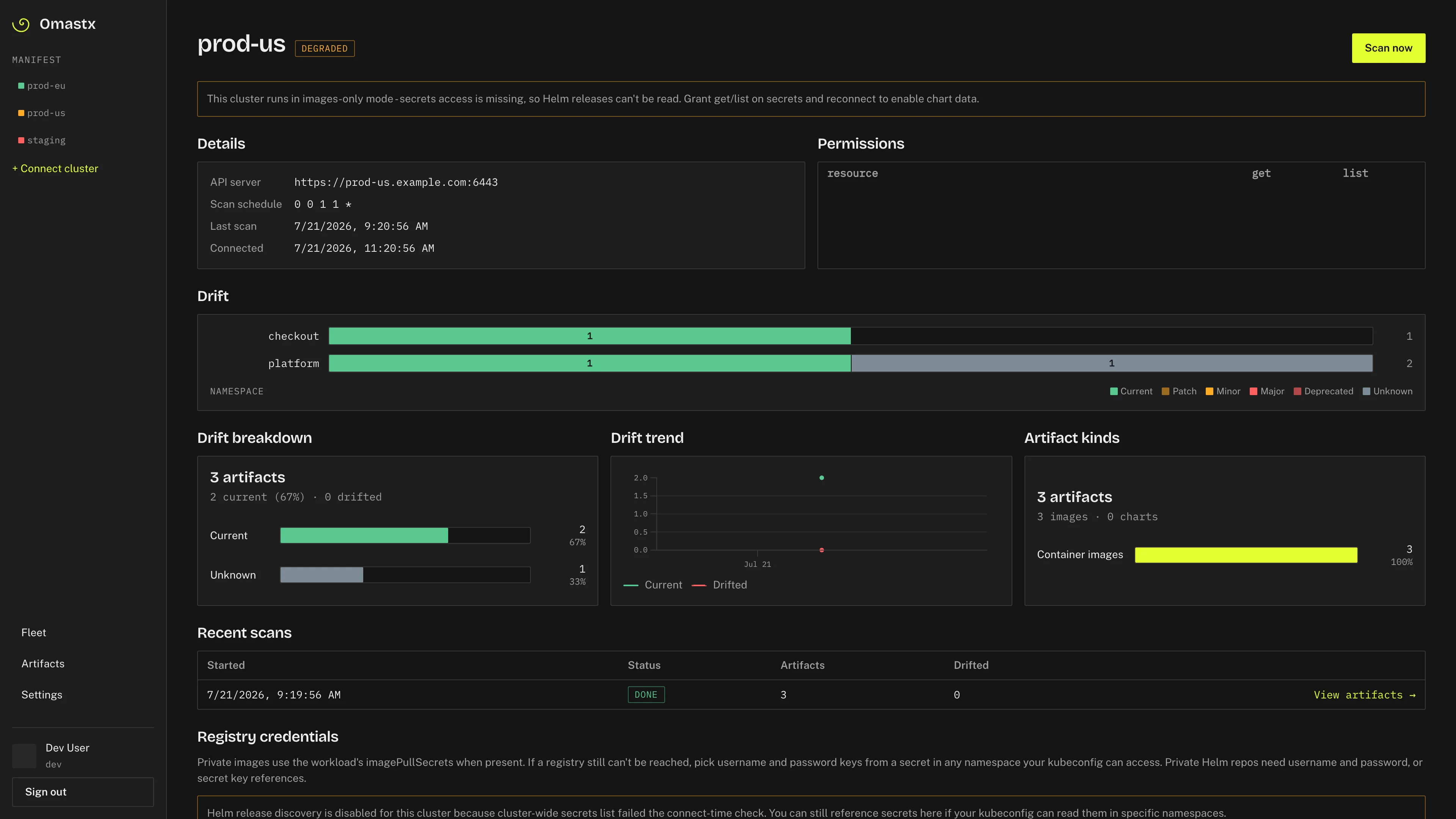 Degraded cluster prod-us: images-only mode with unknown drift
