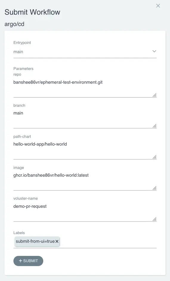 Submit CD workflow via UI