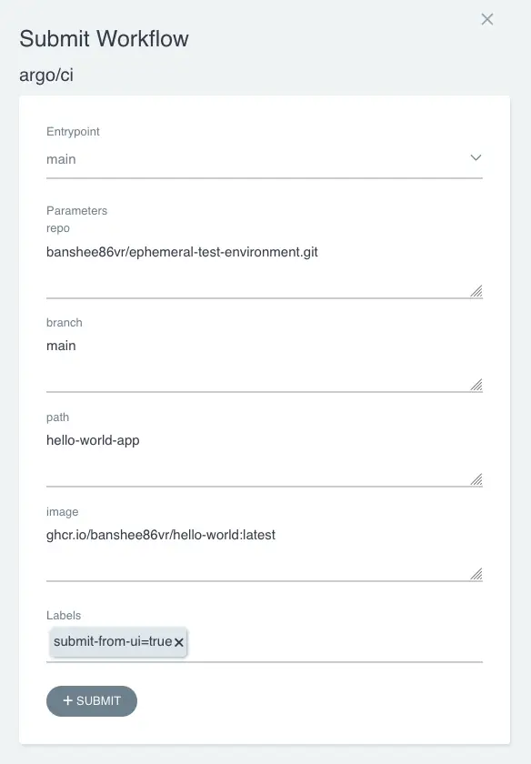 Submit CI workflow via UI